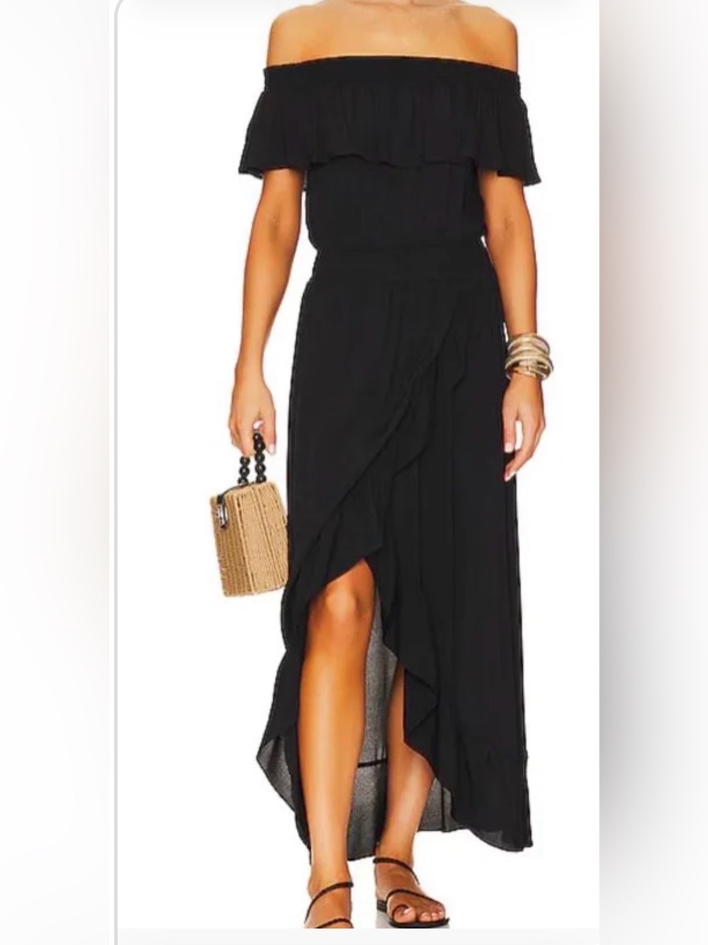 bobi BLACK Ruffle Maxi Dress in Black Size Small Like New